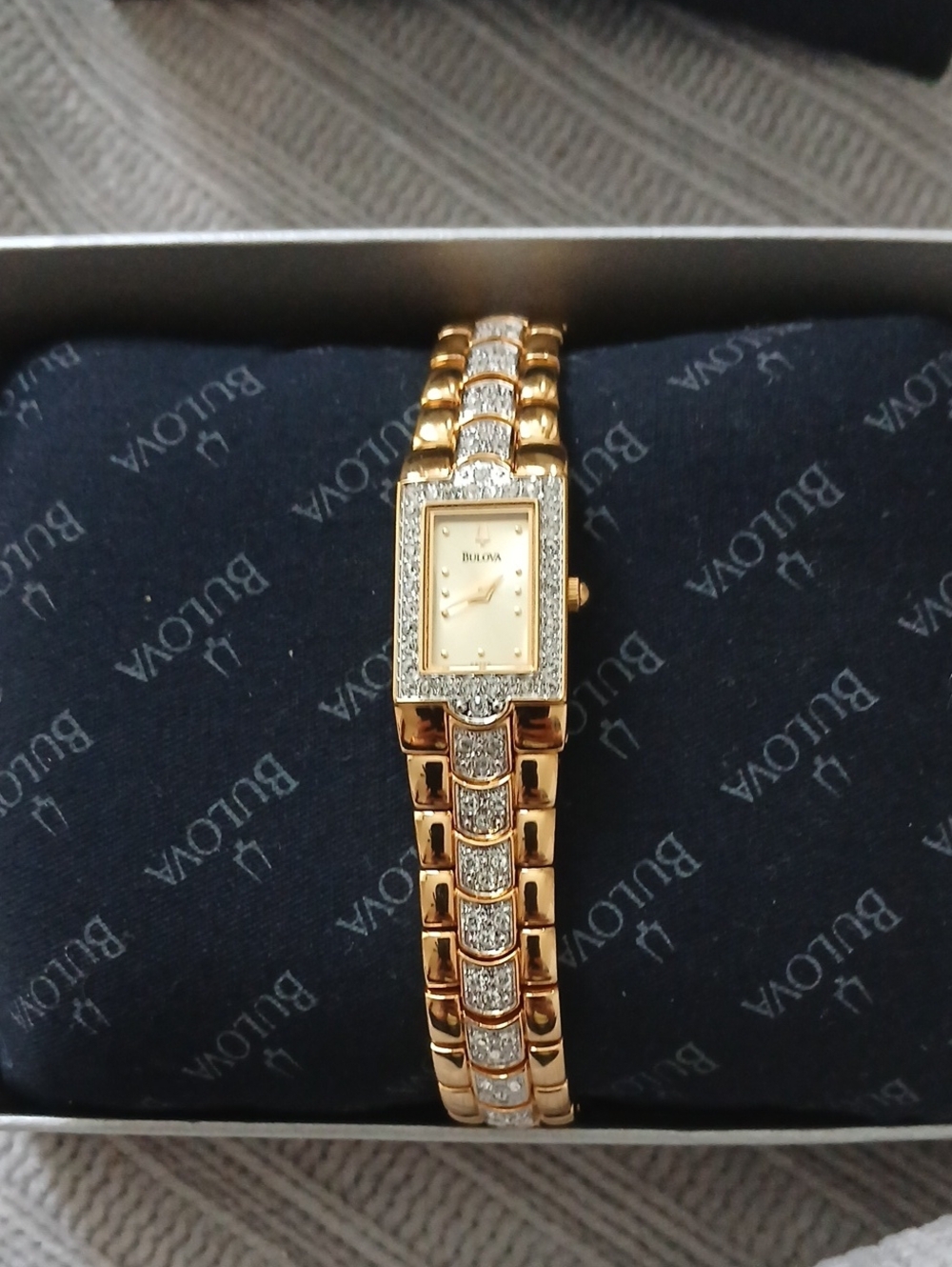 Bulova Two-Tone Gold and Silver Crystal Link Bracelet Watch